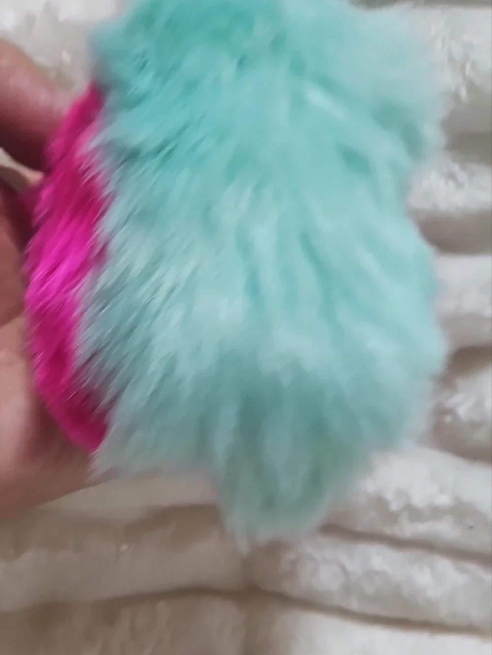 Source Unknown Pink & Turquoise Furry Owl Keychain. New No Tag